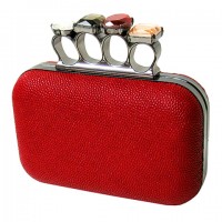 Evening Bag - 12 PCS - Small Jeweled Stones Knuckle Clutch Bags - Red  - BG-EHP7103RD